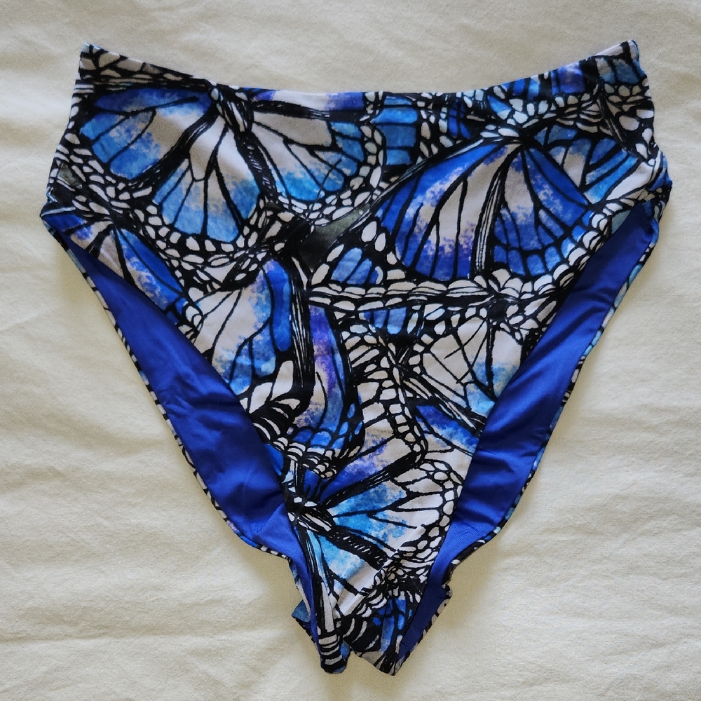 Toluca Brand Blue Butterfly Print Bikini Bottoms - Large